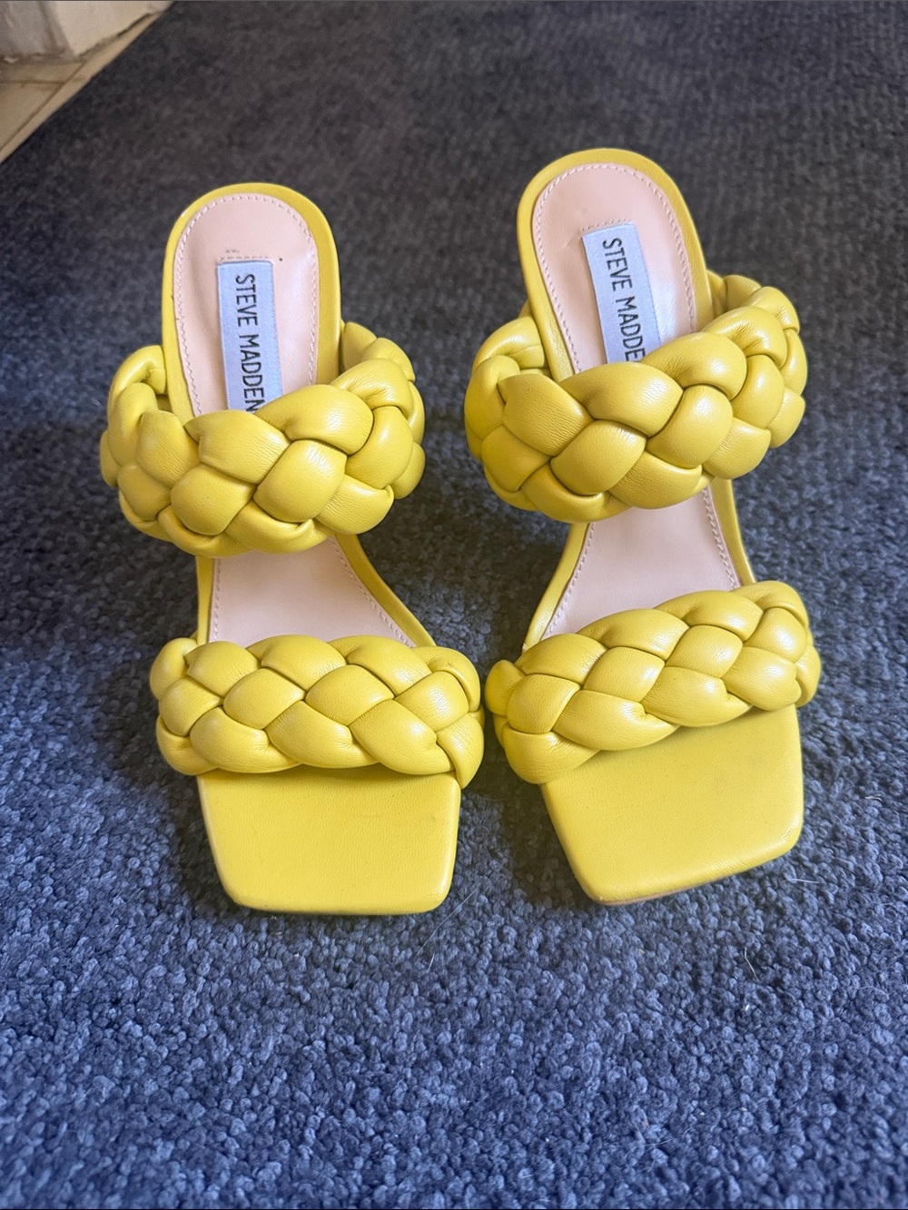 Steve Madden Braided Double-Strap Yellow Heeled Sandals